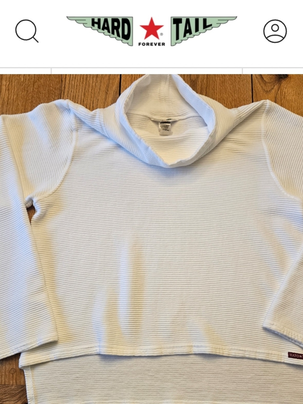 Hard Tail Oversized White Ribbed Long-Sleeve Turtleneck Top